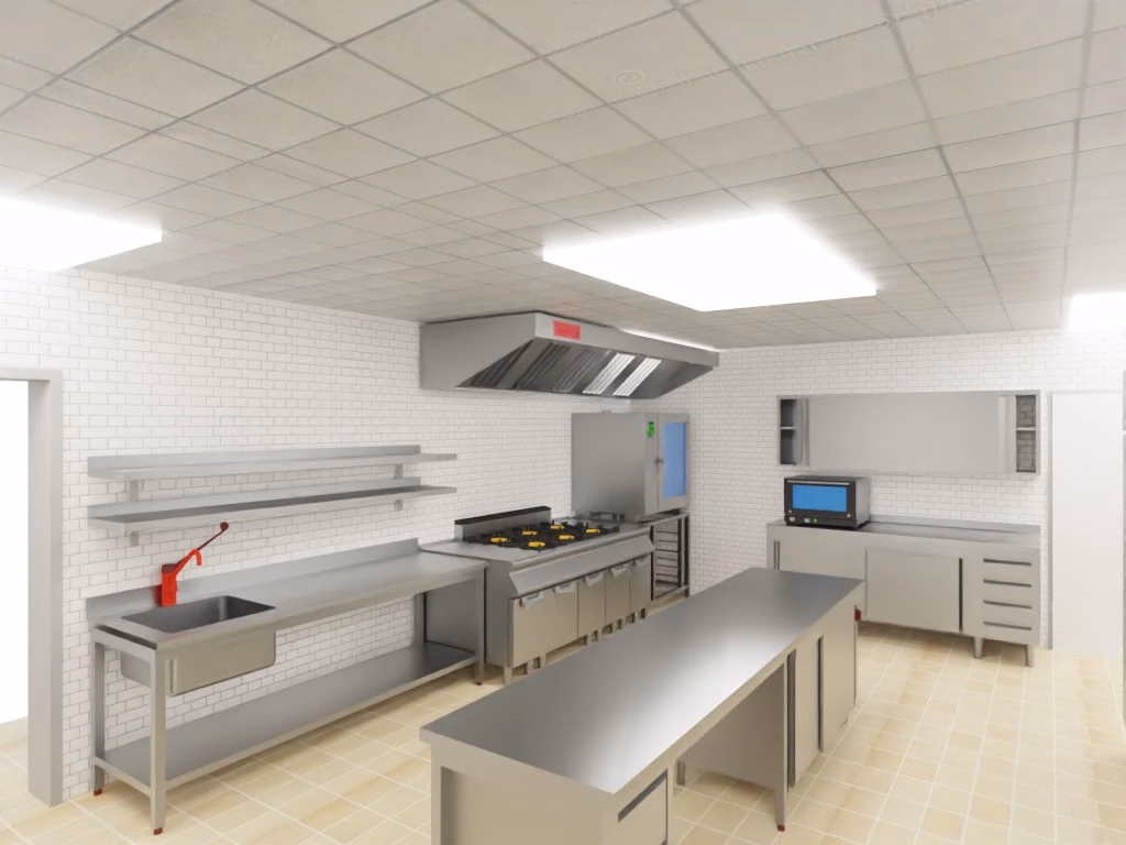installation cuisine professionnelle plan 3D